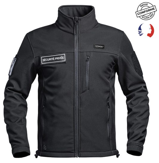 Veste Softshell SÉCU-ONE flap Sécurité Privée noir (A10)