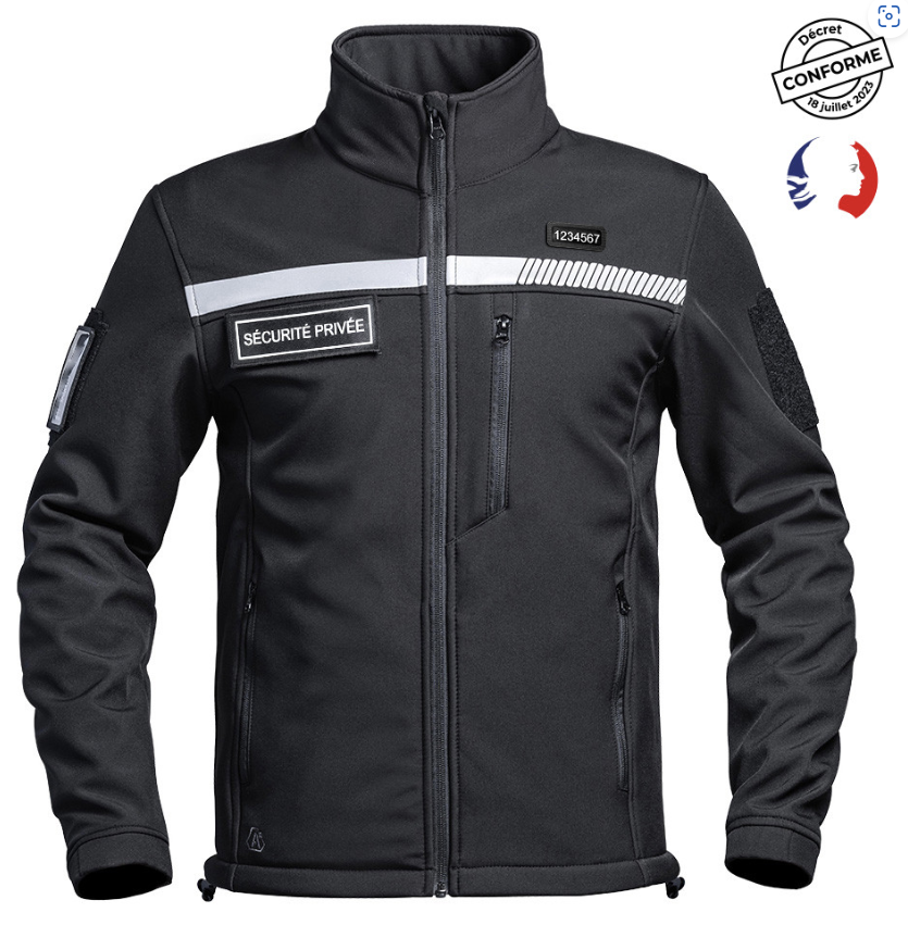 Veste Softshell SÉCU-ONE HV-TAPE Sécurité Privée noir A10